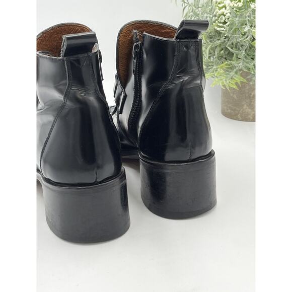 Rider Burns Vintage Black Patent Leather Stacked Heel Ankle Boots Sz 38.5/US 8 - Picture 5 of 16